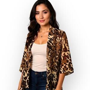 Slinky Brand NWT Open Front Animal Print Leopard Kimono Cardigan Top XS